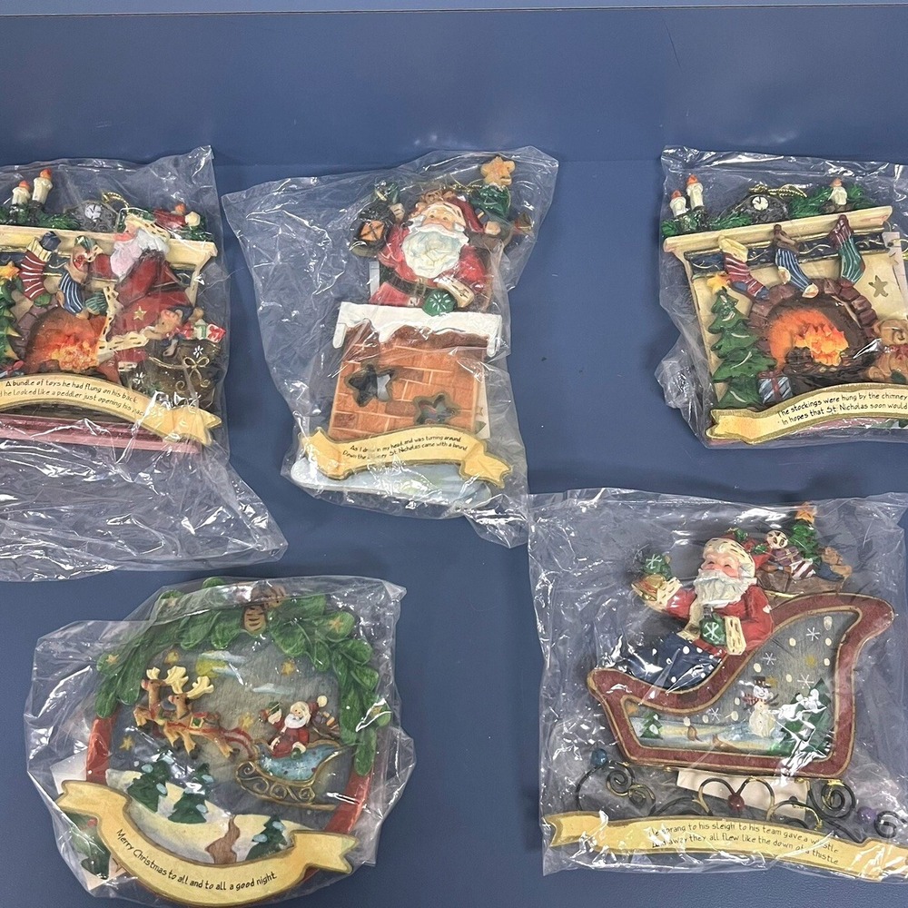 Set of 4 Woodworks by Roman Inc Santa Clause New w/Tags‎ Ornaments 2003 Vintage